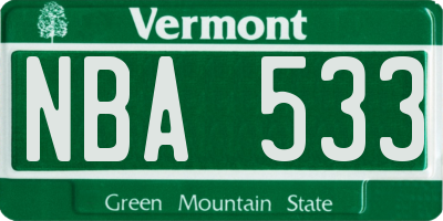 VT license plate NBA533