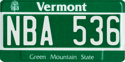 VT license plate NBA536