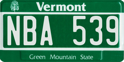 VT license plate NBA539