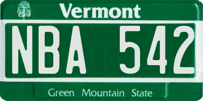 VT license plate NBA542