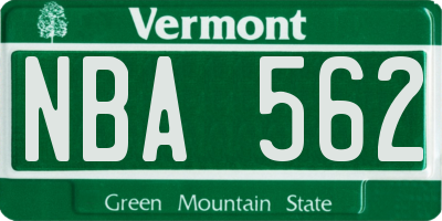 VT license plate NBA562