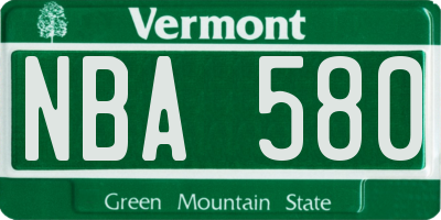 VT license plate NBA580