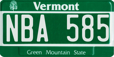 VT license plate NBA585