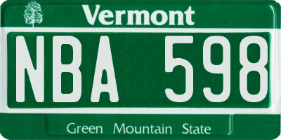 VT license plate NBA598