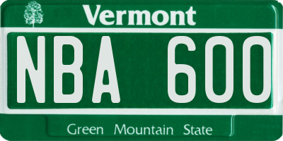 VT license plate NBA600