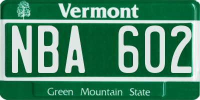 VT license plate NBA602