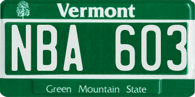 VT license plate NBA603