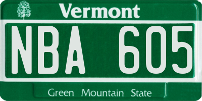 VT license plate NBA605