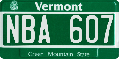 VT license plate NBA607
