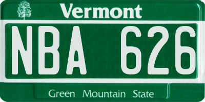 VT license plate NBA626