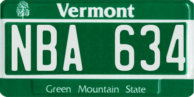 VT license plate NBA634