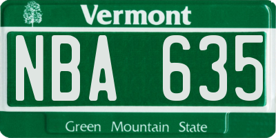 VT license plate NBA635