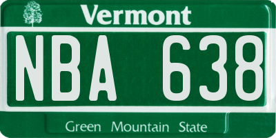 VT license plate NBA638