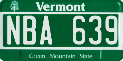 VT license plate NBA639