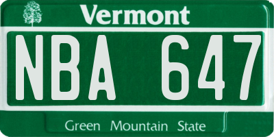 VT license plate NBA647