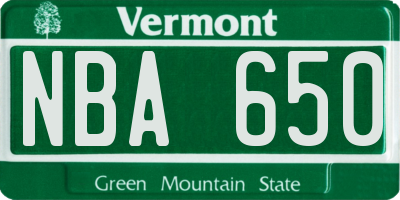 VT license plate NBA650
