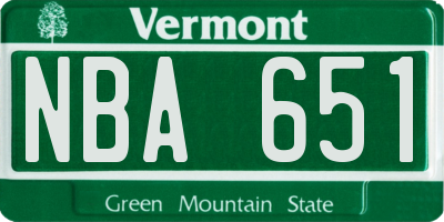 VT license plate NBA651