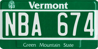 VT license plate NBA674
