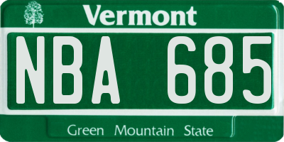 VT license plate NBA685
