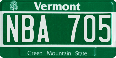 VT license plate NBA705