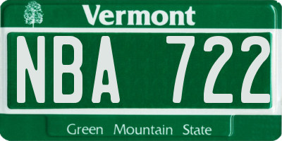 VT license plate NBA722