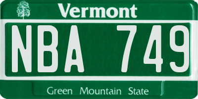 VT license plate NBA749