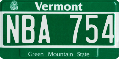 VT license plate NBA754