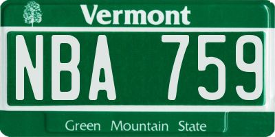VT license plate NBA759