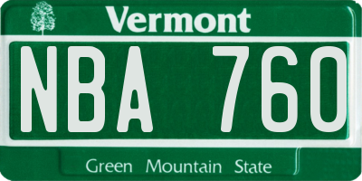 VT license plate NBA760