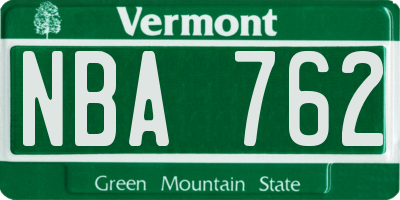 VT license plate NBA762