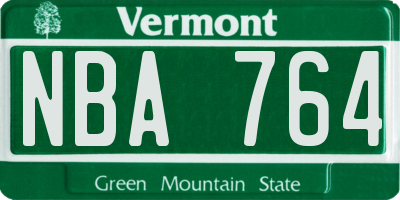 VT license plate NBA764