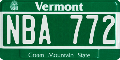VT license plate NBA772