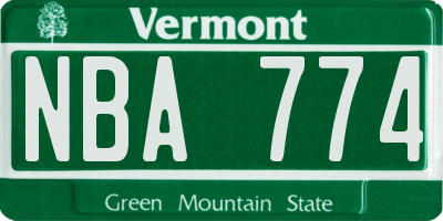 VT license plate NBA774