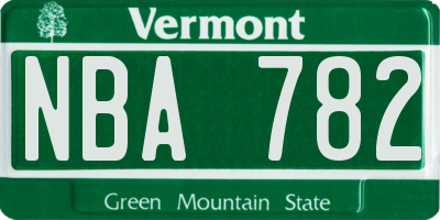 VT license plate NBA782