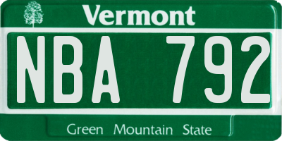 VT license plate NBA792