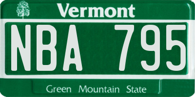 VT license plate NBA795