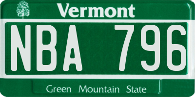 VT license plate NBA796
