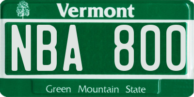 VT license plate NBA800