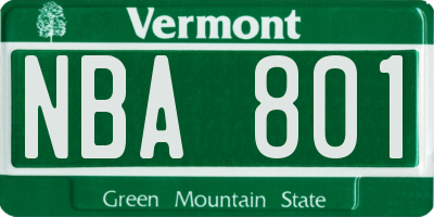 VT license plate NBA801