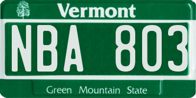 VT license plate NBA803