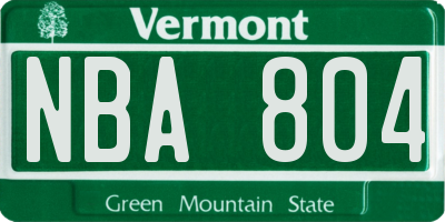 VT license plate NBA804