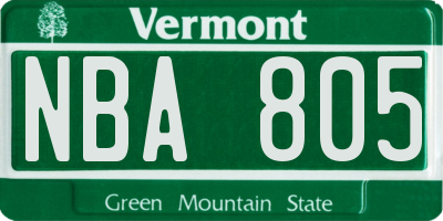 VT license plate NBA805