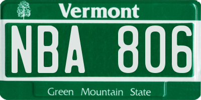 VT license plate NBA806