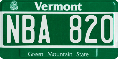 VT license plate NBA820