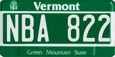 VT license plate NBA822