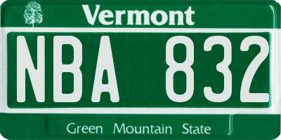 VT license plate NBA832