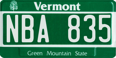 VT license plate NBA835
