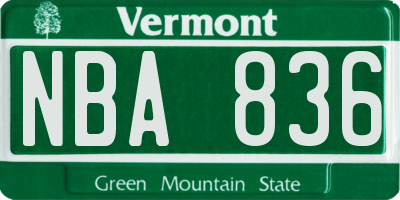 VT license plate NBA836