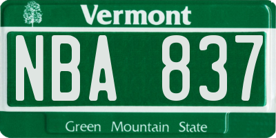 VT license plate NBA837