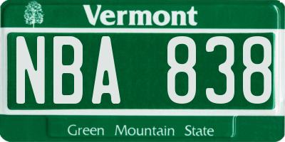 VT license plate NBA838